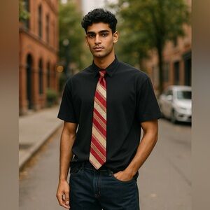 Vintage Brittania Imported Polyester Red Gold Pattern Tie